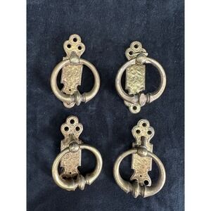 Vintage Brass Pulls Handles Set of 4 Round Drawer Pulls Backplates MCM Hardware